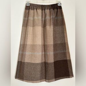 Vintage Brown and Tan Plaid Elastic Waist Pencil Skirt